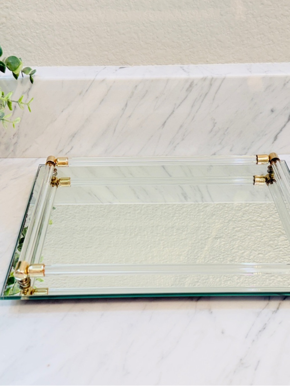 Vintage Modern Glass and Gold Mirrored Vanity Tray - Picture 7 of 14